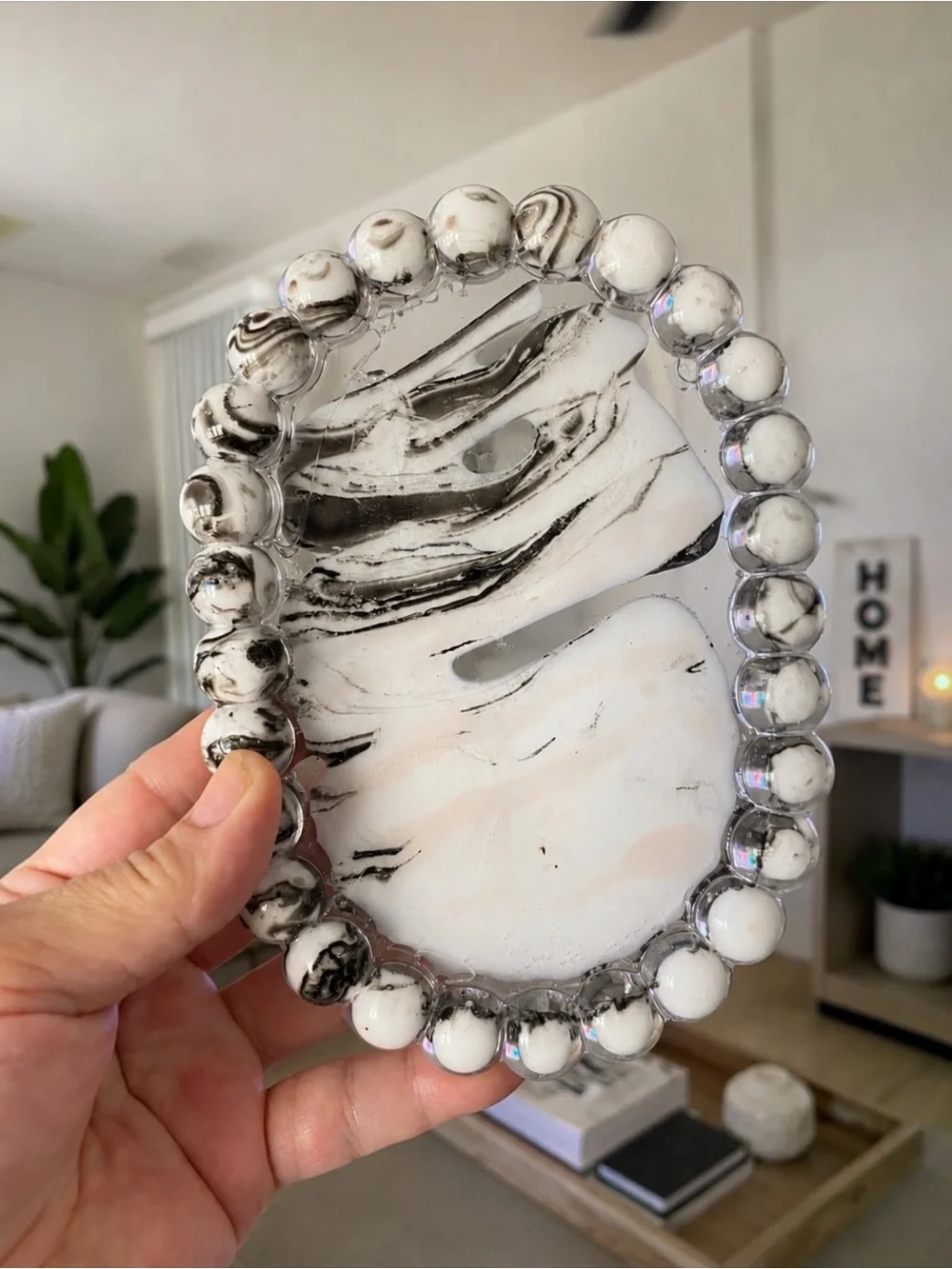 Marble-Effect Resin Dish in Black and White, Catchall tray home decor.